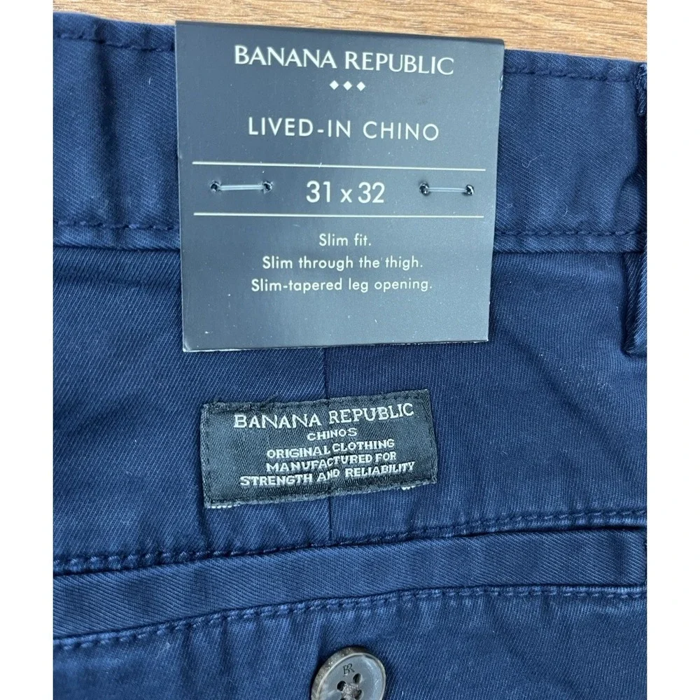 Banana Republic Lived-in Chino Men's Navy Blue Pants Size 31 x 32 Slim Fit NEW